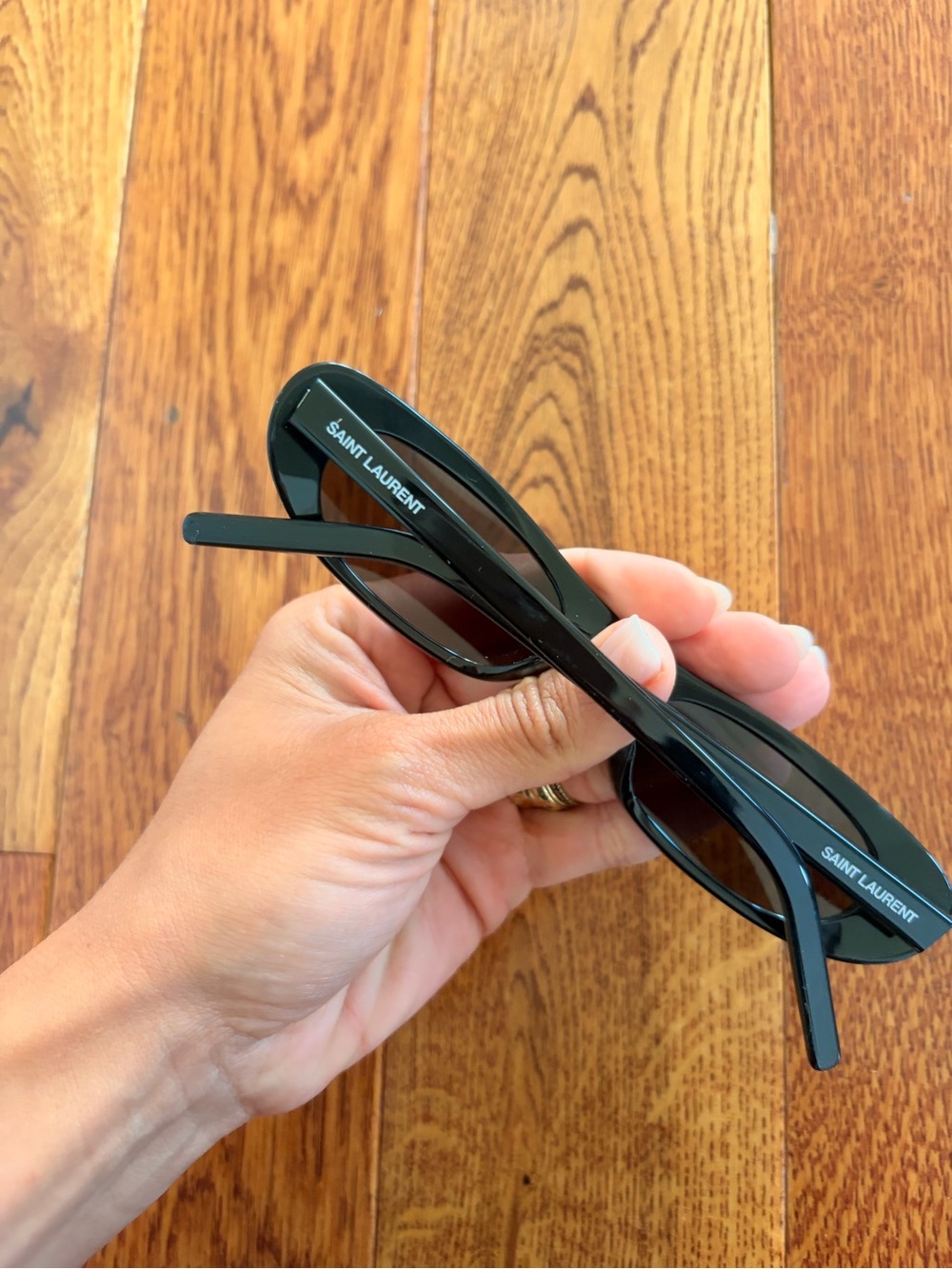 Saint Laurent Glossy Black Slim Oval Sunglasses - Picture 2 of 8